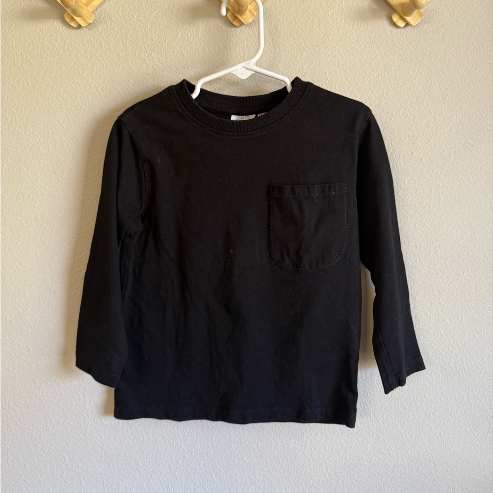 Zara Kids Black Long Sleeve Pocket Tee